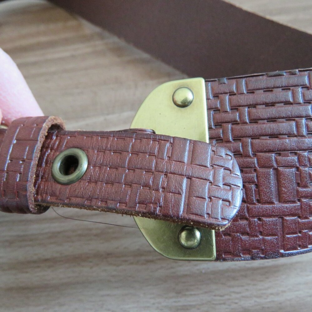 FOSSIL Textured Cognac Chunky Belt Brown Leather Large Y2K Festival Western - Picture 10 of 10